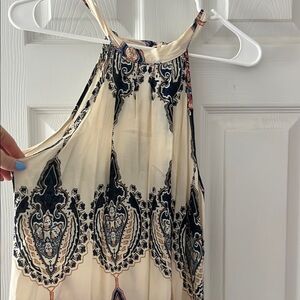 Bohemian Halter Dress with Navy and Cream Pattern